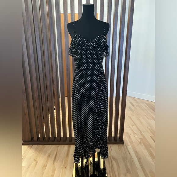 Milly Polka-Dot Ruffle Silk Maxi Dress Size 8 - Picture 4 of 10